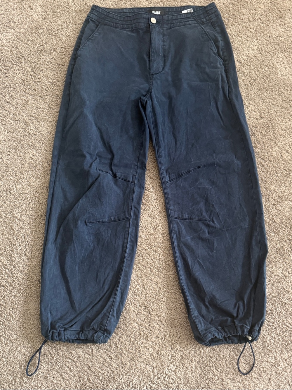 PAIGE Reid Barrel Jogger Navy Drawstring Hem Utility